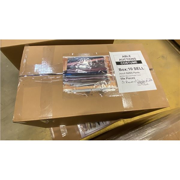 4 BOXES OF ASSORTED WARDROBE - ADULT PANTS, NEOPRENE WETSUITS, PANTS AND JACKETS