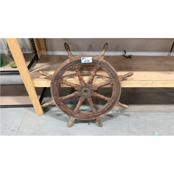 RUSTIC DECORATIVE NAUTICAL WOODEN SHIPS WHEEL