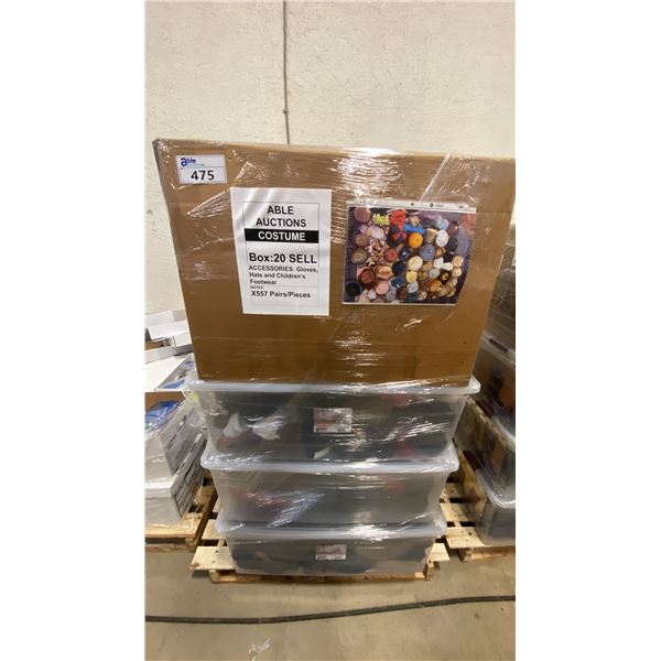 PALLET OF COSTUME ACCESSORIES - GLOVES, HATS AND CHILDRENS FOOTWEAR