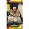 Image 1 : 14 LIDDED STORAGE BINS WITH SHOW PROPS - FURS, POTTERY, FAKE FISH, BASKETS, JARS, BOOKS AND MORE
