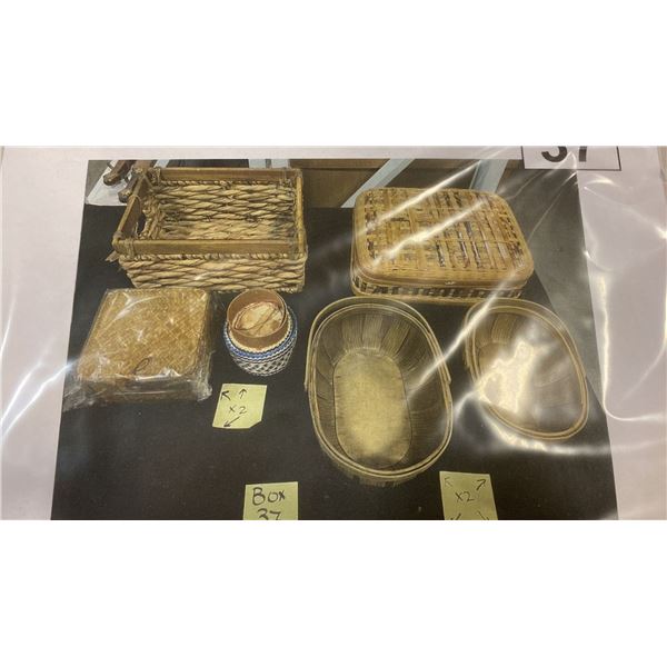 PALLET OF ASSORTED SHOW PROPS AND DECORATIONS - BASKETS, CERAMICS, GLASSWARE, POTTERY AND MORE