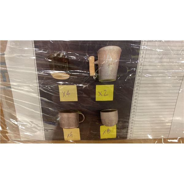 PALLET OF ASSORTED SHOW PROPS AND DECORATIONS - BASKETS, CERAMICS, GLASSWARE, POTTERY AND MORE