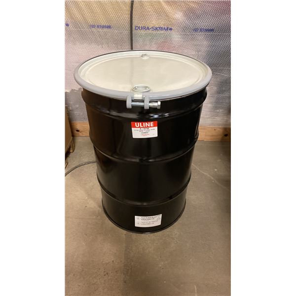 NEW ULINE 55 GAL OPEN TOP STEEL DRUM BARREL WITH LID - BLACK