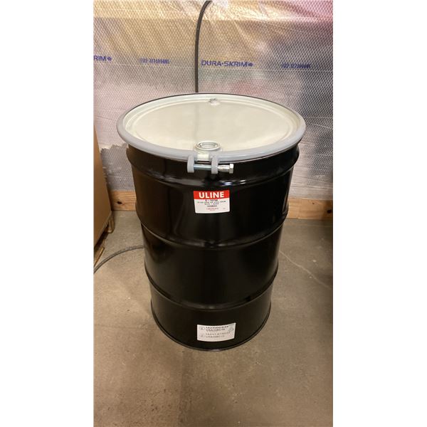 NEW ULINE 55 GAL OPEN TOP STEEL DRUM BARREL WITH LID - BLACK