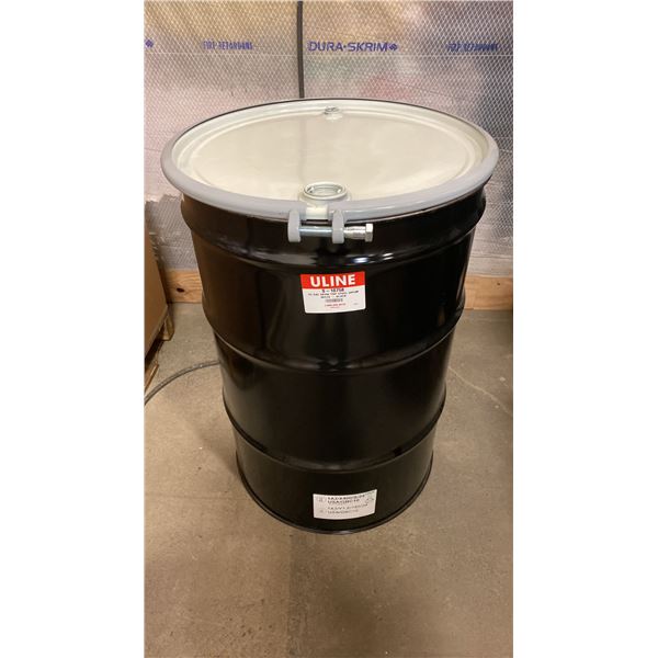 NEW ULINE 55 GAL OPEN TOP STEEL DRUM BARREL WITH LID - BLACK