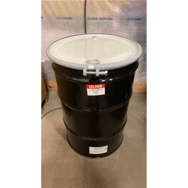 NEW ULINE 55 GAL OPEN TOP STEEL DRUM BARREL WITH LID - BLACK