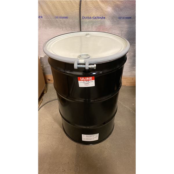 NEW ULINE 55 GAL OPEN TOP STEEL DRUM BARREL WITH LID - BLACK