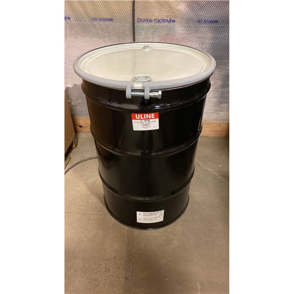 NEW ULINE 55 GAL OPEN TOP STEEL DRUM BARREL WITH LID - BLACK