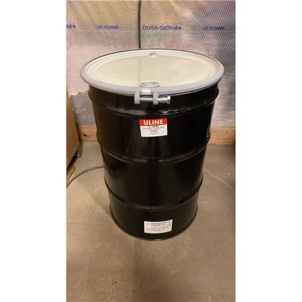 NEW ULINE 55 GAL OPEN TOP STEEL DRUM BARREL WITH LID - BLACK