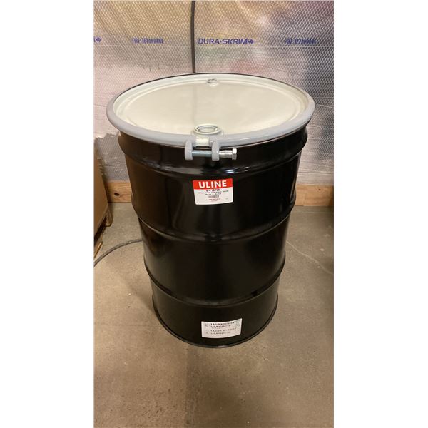 NEW ULINE 55 GAL OPEN TOP STEEL DRUM BARREL WITH LID - BLACK