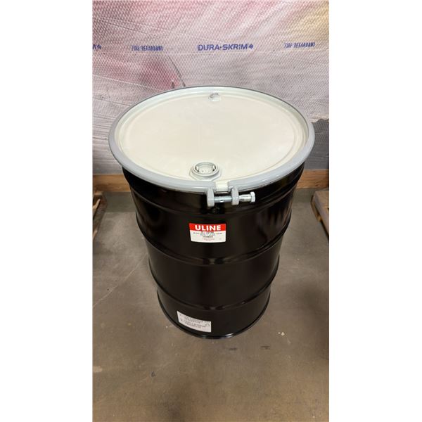 NEW ULINE 55 GAL OPEN TOP STEEL DRUM BARREL WITH LID - BLACK