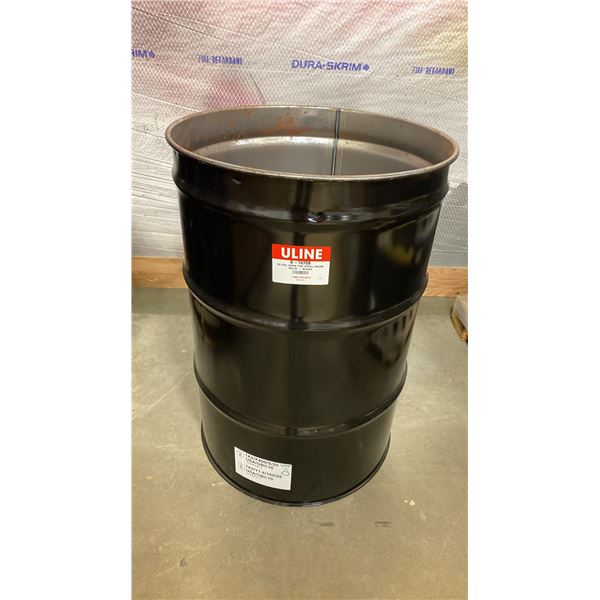 NEW ULINE 55 GAL OPEN TOP STEEL DRUM BARREL *NO LID* - BLACK