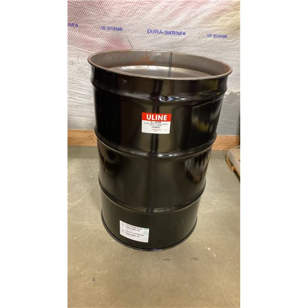 NEW ULINE 55 GAL OPEN TOP STEEL DRUM BARREL *NO LID* - BLACK