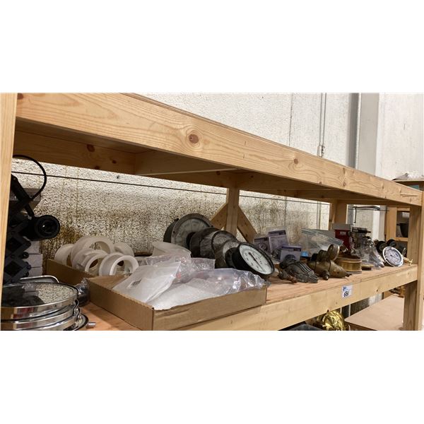 SHELF LOT OF ASSORTED GAUGES AND HARDWARE