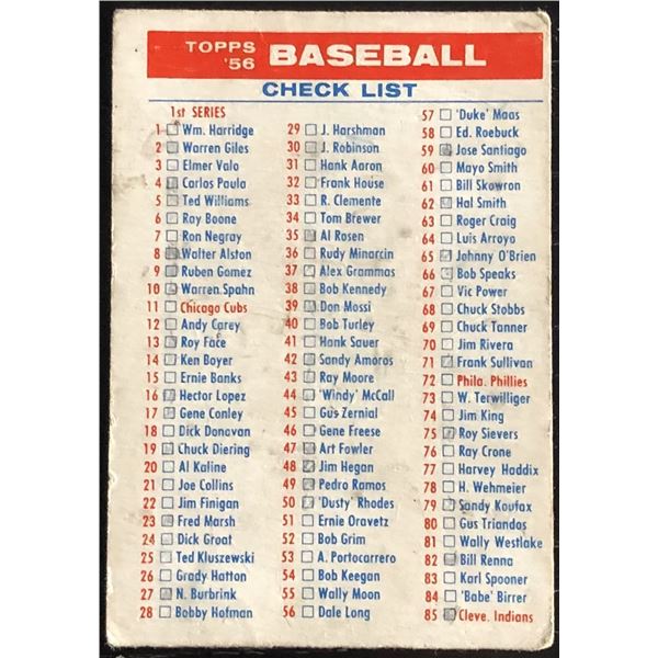 1956 TOPPS CHECKLIST