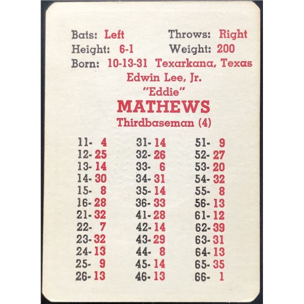1960 APBA BASEBALL - EDDIE MATHEWS (HOF)