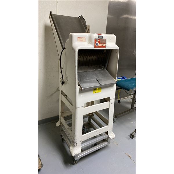 OLIVER 797 COMMERCIAL 1/4 HP 10 BLADE ELECTRIC BREAD SLICER ON MOBILE CART *CART INCLUDED*