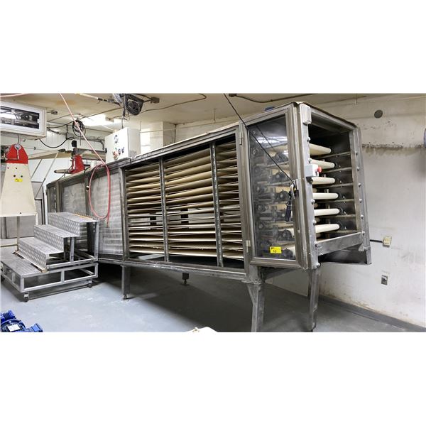 STAINLESS STEEL COMMERCIAL RUBBER CONVEYOR 15 BAY POWERED OVEN LOADING SYSTEM WITH PRI-4 COMMERCIAL