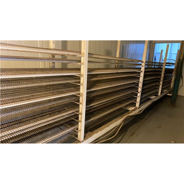 WHITE TILTED 266"L X 51"H COMMERCIAL 5 TIER POWERED 16" CHAIN CONVEYOR COOLING SYSTEM