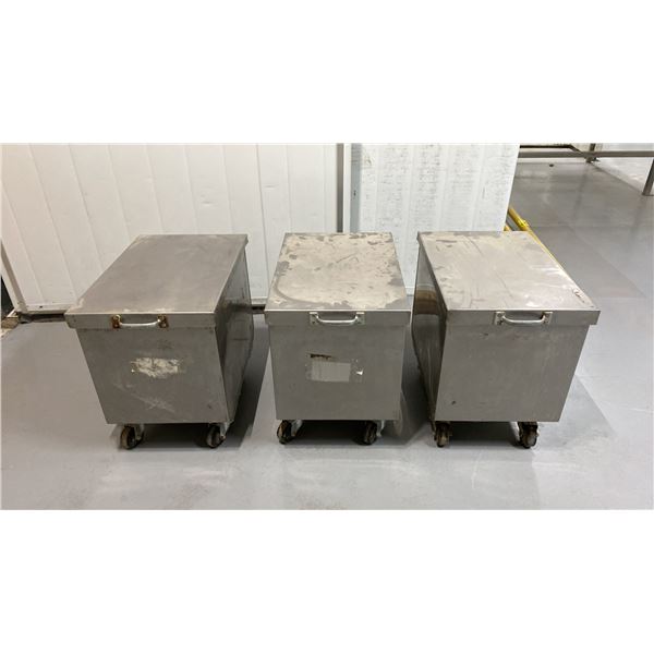 3 STAINLESS STEEL 22"W X 15"D X 22"H COMMERCIAL MOBILE STORAGE BINS *MUST TAKE ALL*