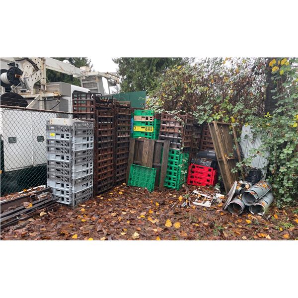 CONTENTS OF COMMERCIAL PLASTIC BREAD TRAYS, METAL & VENTING LOCATED IN CORNER OF OUTDOOR LOT