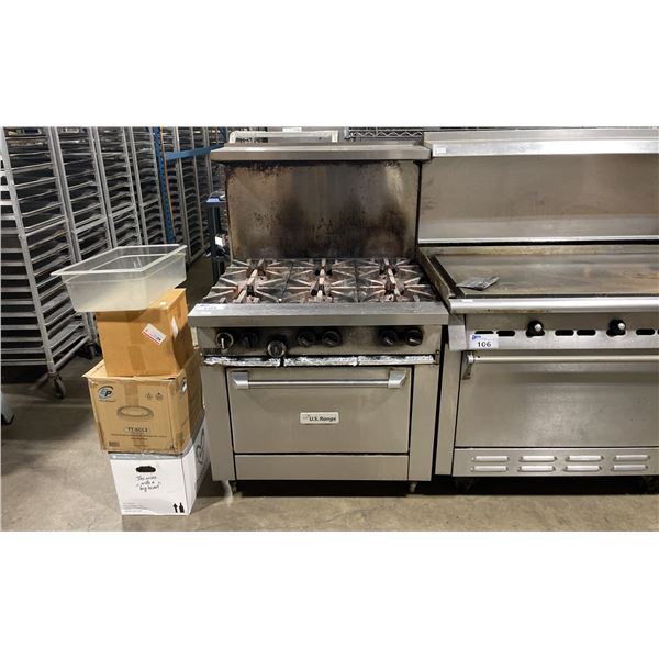 U.S. RANGE STAINLESS STEEL 6 BURNER SINGLE DOOR COMMERCIAL NATURAL GAS OVEN WITH BACKSPLASH