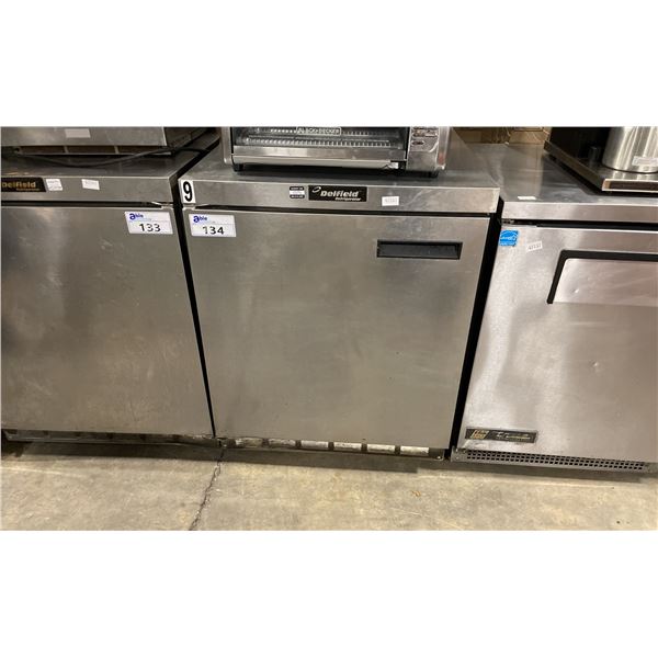 DELFIELD STAINLESS STEEL UNDERCOUNTER SINGLE DOOR REFRIGERATOR UNIT APPROX 27" W X 31"D X 34"H