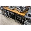 Image 1 : BUTCHER BLOCK TOP PREP TABLE APPROX 71"L X 30"D X 35"H WITH 2 SMALL MOBILE RESTAURANT RACKS