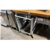 Image 2 : BUTCHER BLOCK TOP PREP TABLE APPROX 71"L X 30"D X 35"H WITH 2 SMALL MOBILE RESTAURANT RACKS