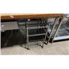 Image 3 : BUTCHER BLOCK TOP PREP TABLE APPROX 71"L X 30"D X 35"H WITH 2 SMALL MOBILE RESTAURANT RACKS