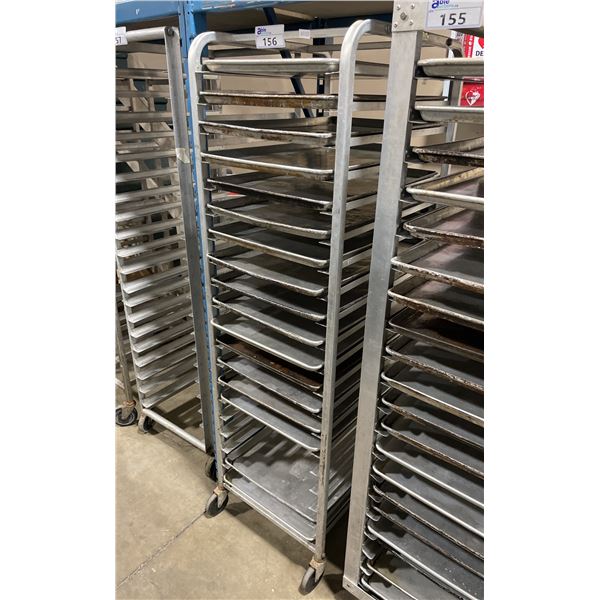 20 TRAY ALUMINUM MOBILE COMMERCIAL BAKERS RACK WITH 17 BAKING SHEETS