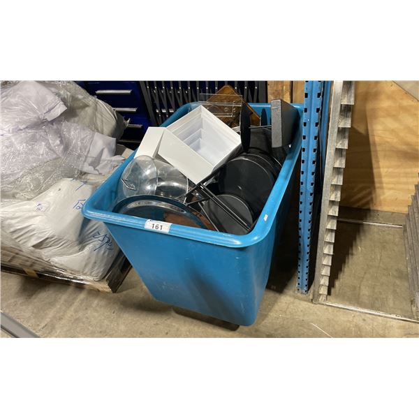 MOBILE BIN OF ASSORTED TRAY STANDS, CAKE STANDS & DISPLAY STANDS *MOBILE BIN NOT INCLUDED*