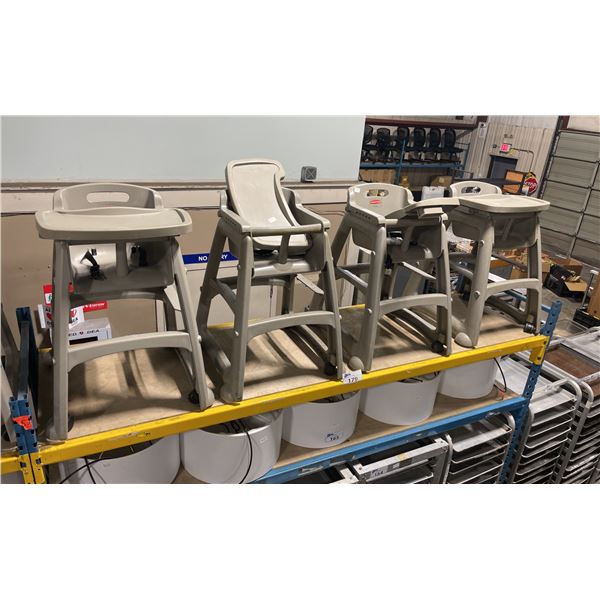 5 RUBBERMAID COMMERCIAL PLASTIC MOBILE HIGH CHAIRS