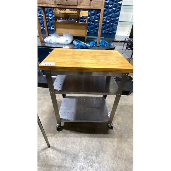 BUTCHER BLOCK TOP MOBILE PREP TABLE APPROX 30"W X 20"D X 36"H
