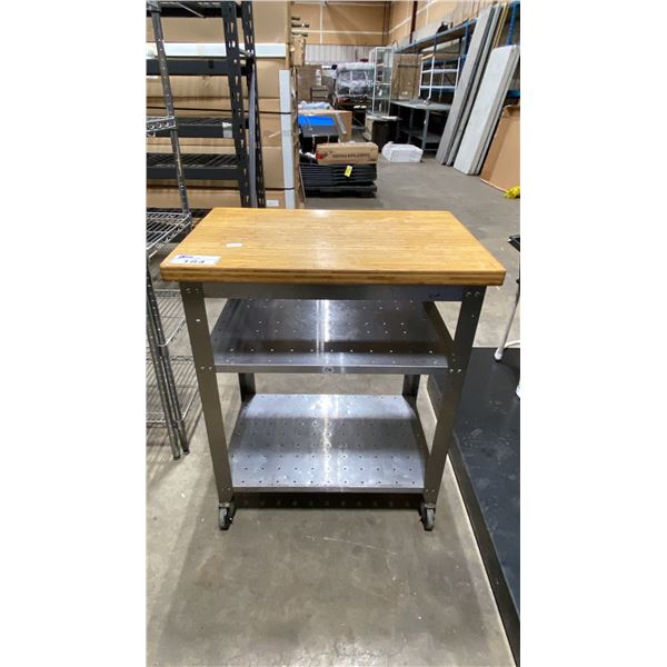 BUTCHER BLOCK TOP MOBILE PREP TABLE APPROX 30"W X 20"D X 36"H