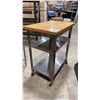 Image 2 : BUTCHER BLOCK TOP MOBILE PREP TABLE APPROX 30"W X 20"D X 36"H