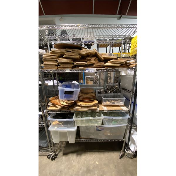 4 TIER 47"W X 18"D X 77"H MOBILE COMMERCIAL METRO STYLE RACKING SYSTEM WITH ASSORTED RESTAURANT