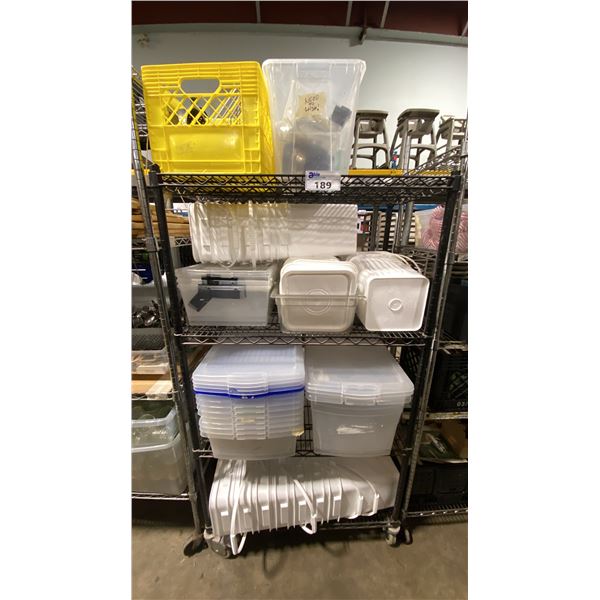 4 TIER 36"W X 20"D X 65.5"H BLACK MOBILE COMMERCIAL METRO STYLE RACKING SYSTEM WITH PLASTIC STORAGE