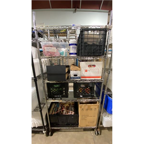 5 TIER 36"W X 18"D X 76"H MOBILE COMMERCIAL METRO STYLE RACKING SYSTEM WITH ASSORTED COOK BOOKS,