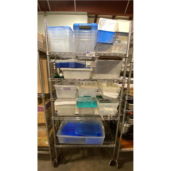 5 TIER 36"W X 18"D X 77"H MOBILE COMMERCIAL METRO STYLE RACKING SYSTEM WITH ASSORTED PLASTIC