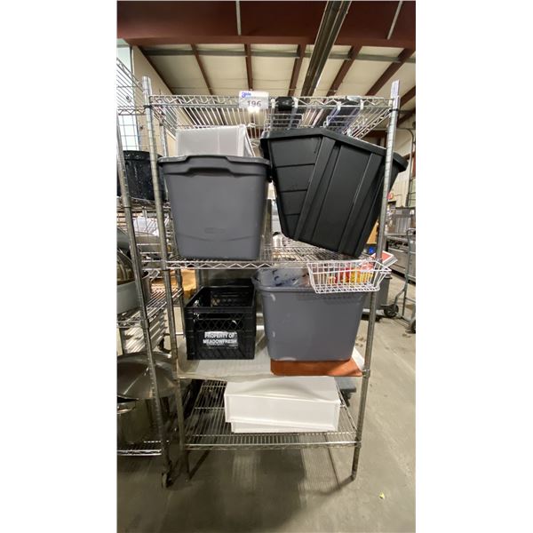4 TIER 36"W X 18"D X 71"H MOBILE COMMERCIAL METRO STYLE RACKING SYSTEM WITH ASSORTED STORAGE BINS,