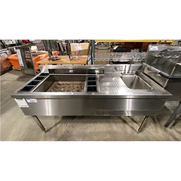 STAINLESS STEEL COMMERCIAL BAR STATION WITH HANDWASH SINK APPROX 60"L X 26"D X 30.5"H