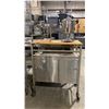 Image 1 : BUTCHER BLOCK TOP MOBILE HOT BEVERAGE CART APPROX 30"L X 18"D X 35.5"H WITH 2 ROUND STAINLESS STEEL