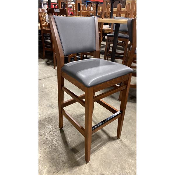 DARK WOOD GREY PADDED COMMERCIAL BAR CHAIR APPROX 31"H