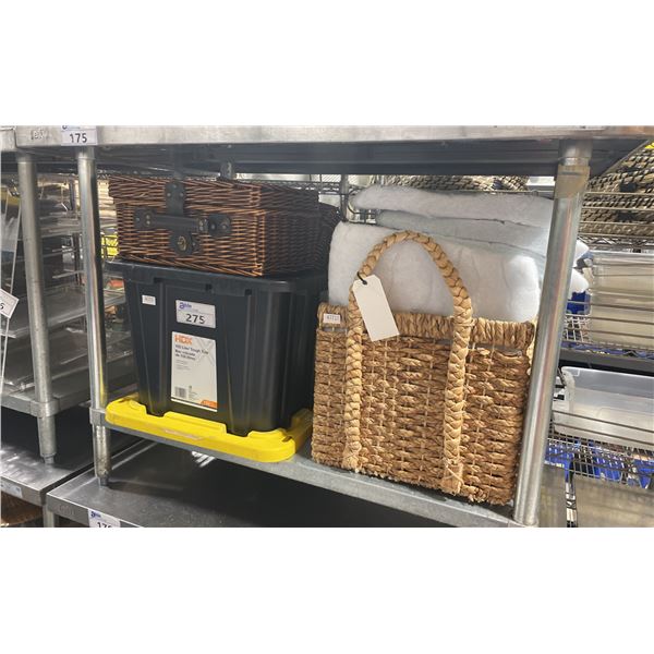 BIN OF ASSORTED WICKER BASKETS & CUSHION FILLING *BINS INCLUDED*