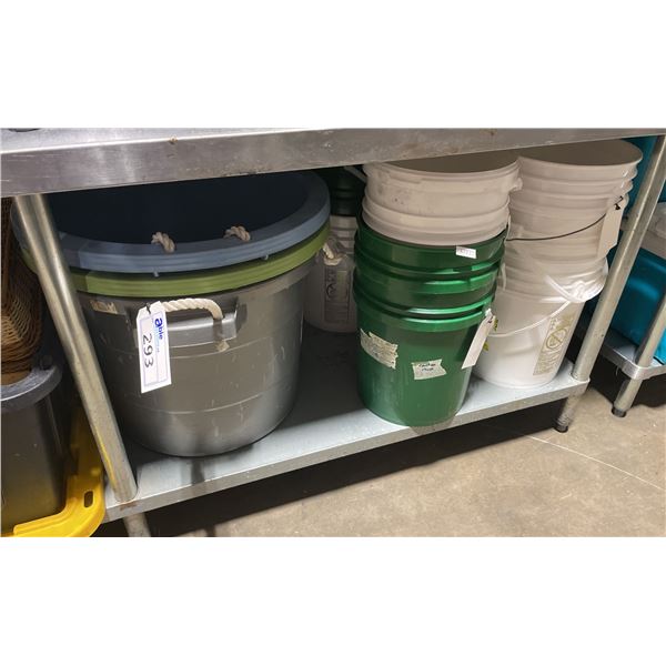 3 HEAVY DUTY TUBS WITH HANDLES & ASSORTED PLASTIC BUCKETS