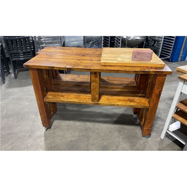 RUSTIC WOOD MOBILE 2 TIER HOSTESS STATION 60"L X 16"D X 38.5"H