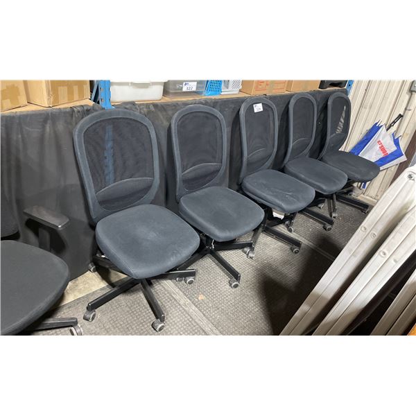 5 ADJUSTABLE MESH BACK MOBILE OFFICE CHAIRS