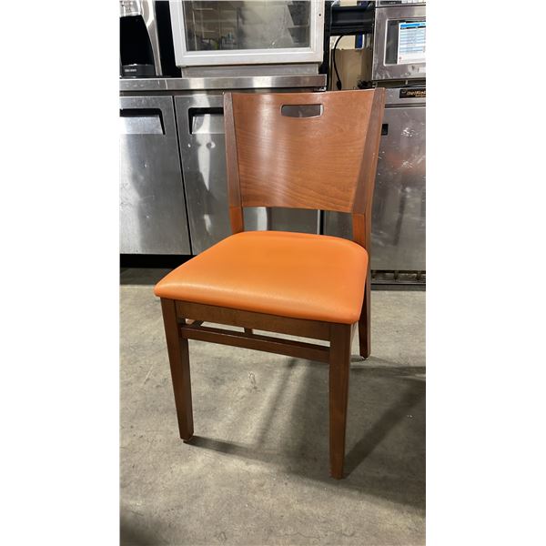 MEDIUM WOOD TONE SOLID BACK PADDED COMMERCIAL RESTAURANT DINING CHAIR