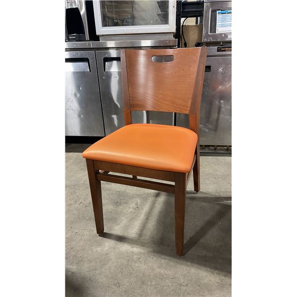 MEDIUM WOOD TONE SOLID BACK PADDED COMMERCIAL RESTAURANT DINING CHAIR